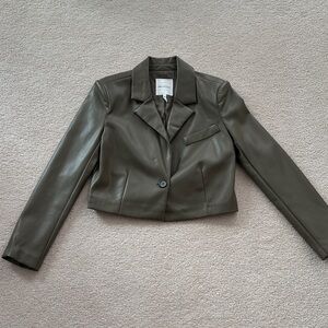 Avec Les Filles Dark Olive Cropped Blazer